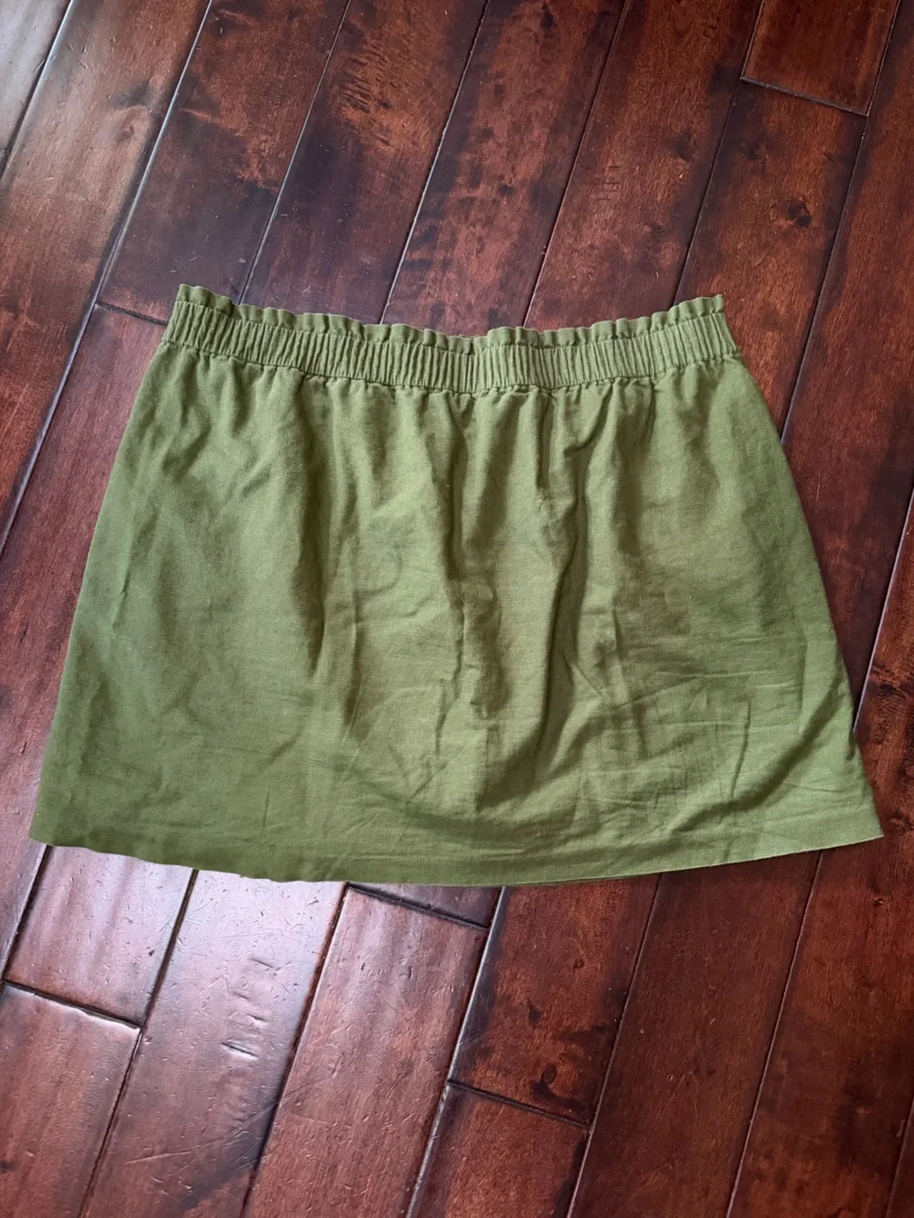 J. Crew - Linen Blend Olive Green Mini Skirt with Elastic Waist